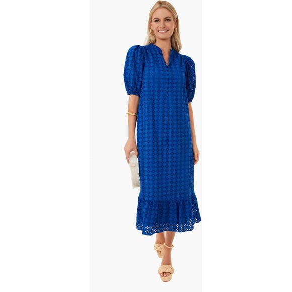 Tuckernuck Hyacinth House Royal Blue Eyelet Midi Tryall Dress XXS - Picture 3 of 5